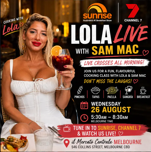 Instagram reel promoting Cooking with Lola's Channel 7 Sunrise appearance and upcoming bottomless cooking classes